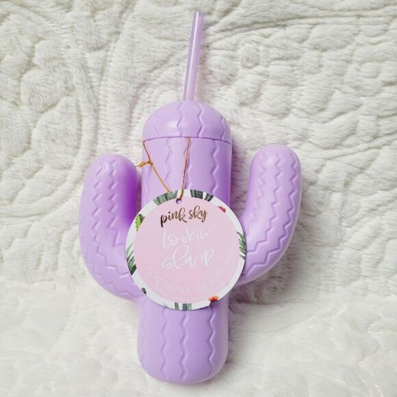 Pink Sky Cactus Bottle with Straw Lavender Novelty Sippy Cup 21 Ounce New - Picture 2 of 7